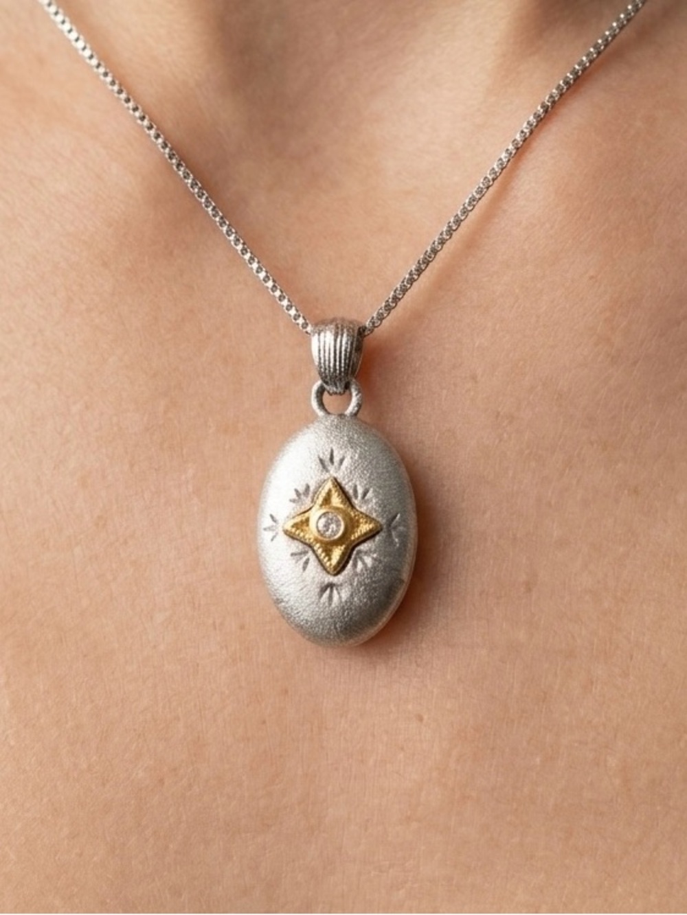 Silver and Gold Star Pendant Necklace